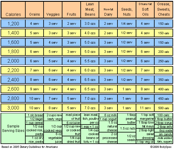 diet counting calories chart